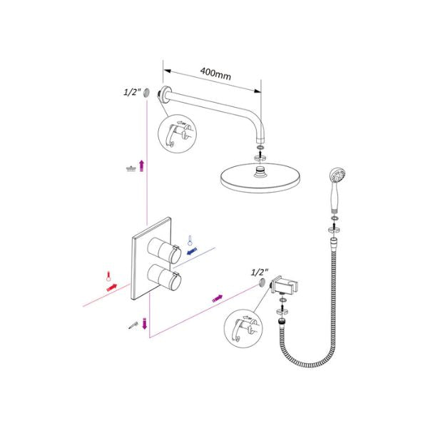 Sistema de Ducha Termostático Empotrado Clever UP! Urban Negro Mate - A PLUS RENOVABLES