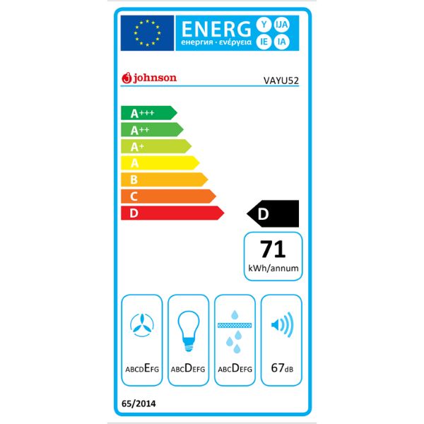Campana Extractora Johnson VAYU52 | 368 m³/h | R-32 | Eficiencia Energética D | Filtro Lavable | 52cm Johnson
