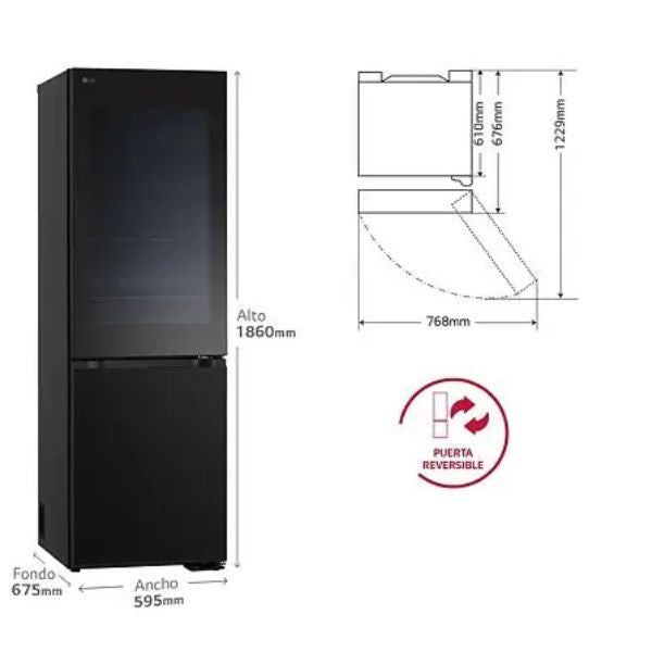 Frigorífico Combi LG GBG5160CEV Instaview DoorCooling+ Negro Grafito 1,86 m A Plus Rehabilitación Energética SL