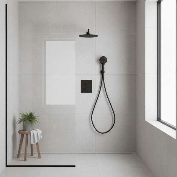 Sistema de Ducha Termostático Empotrado Clever UP! Urban Negro Mate - A PLUS RENOVABLES