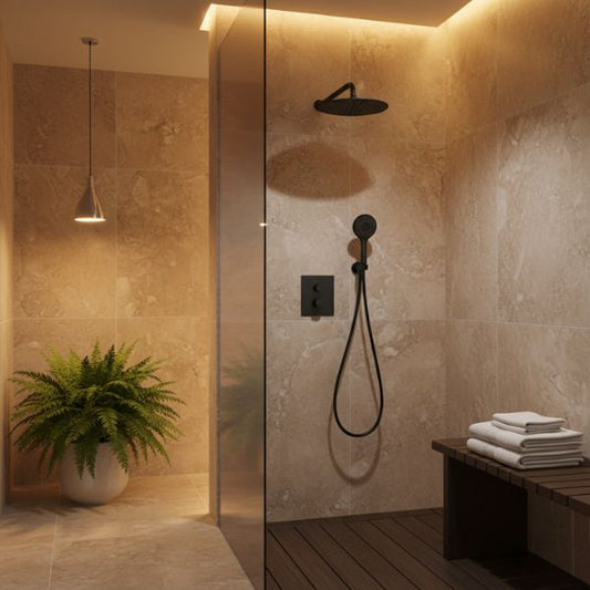 Sistema de Ducha Termostático Empotrado Clever UP! Urban Negro Mate - A PLUS RENOVABLES